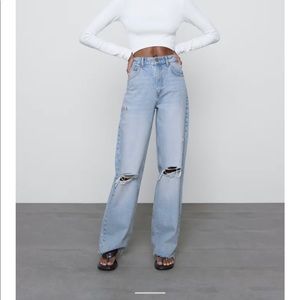 Zara Wide Leg Full Length Ripped Jeans